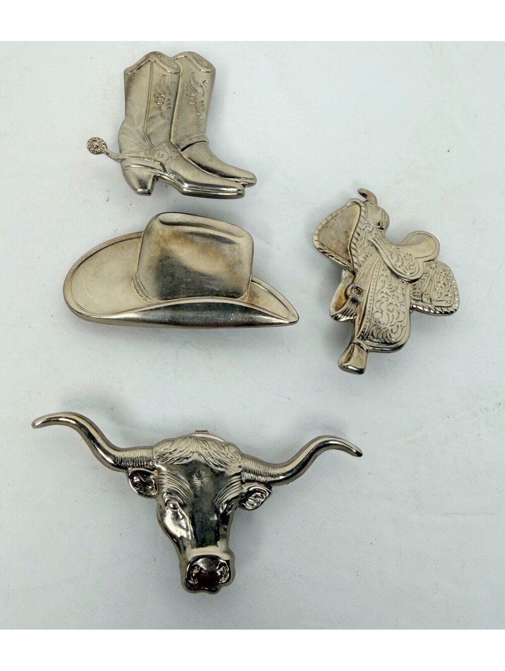 Vintage Bony New York Button Covers Silver Tone Cowboy Hats Boot Longhorn